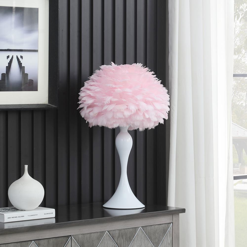 18.25"In Soft Pink Feather Aquina Crisp White Contour Glam Table Lamp. Picture 3