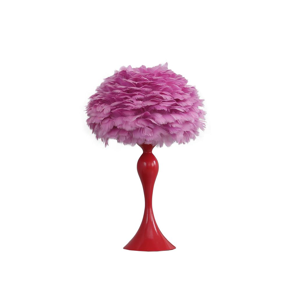18.25"In Medium Pink Feather Aquina Glaze Red Metal Contour Glam Table Lamp. Picture 1