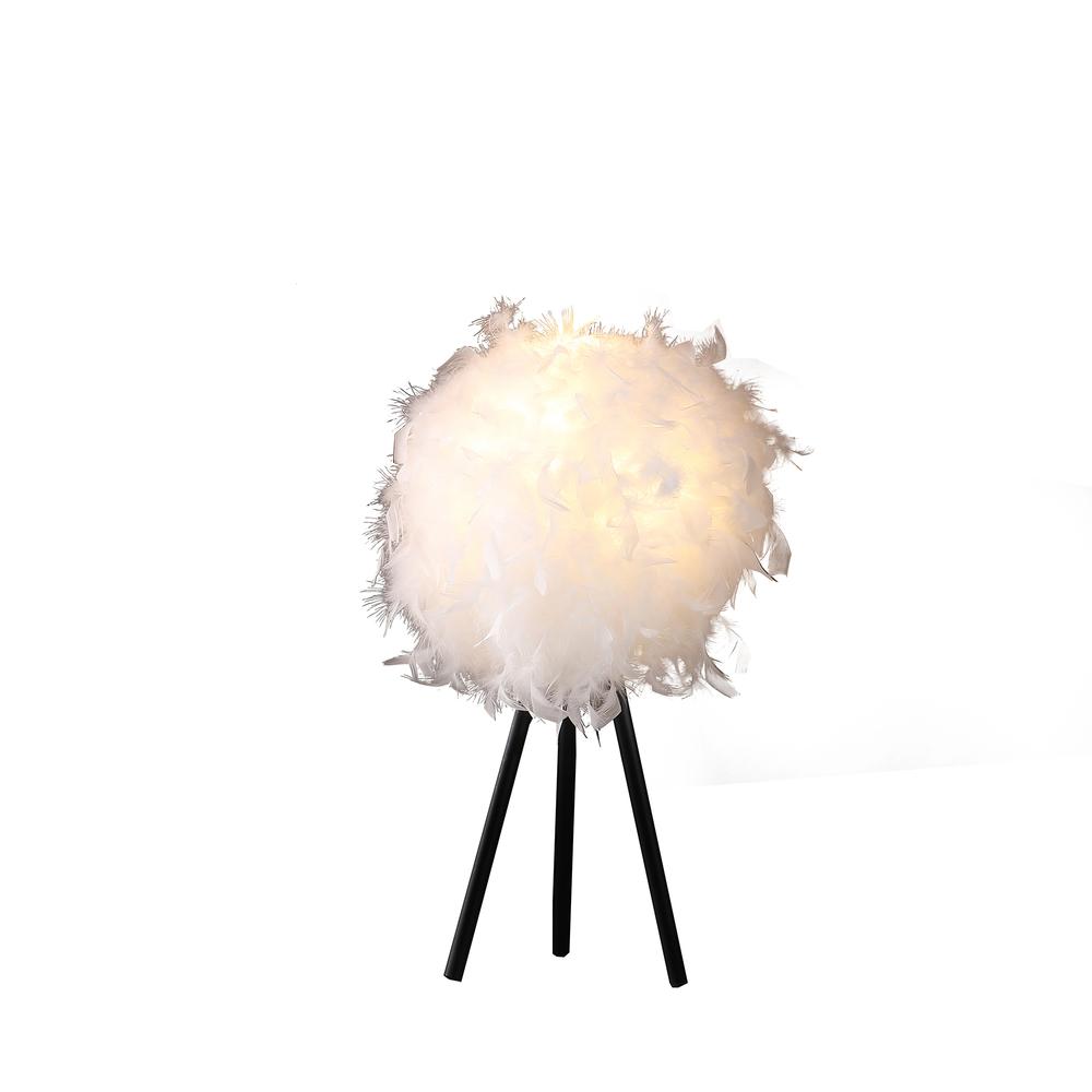 20.5" in PURE WHITE FEATHER SHADE TRIPOD MODERN METAL TABLE LAMP. Picture 5