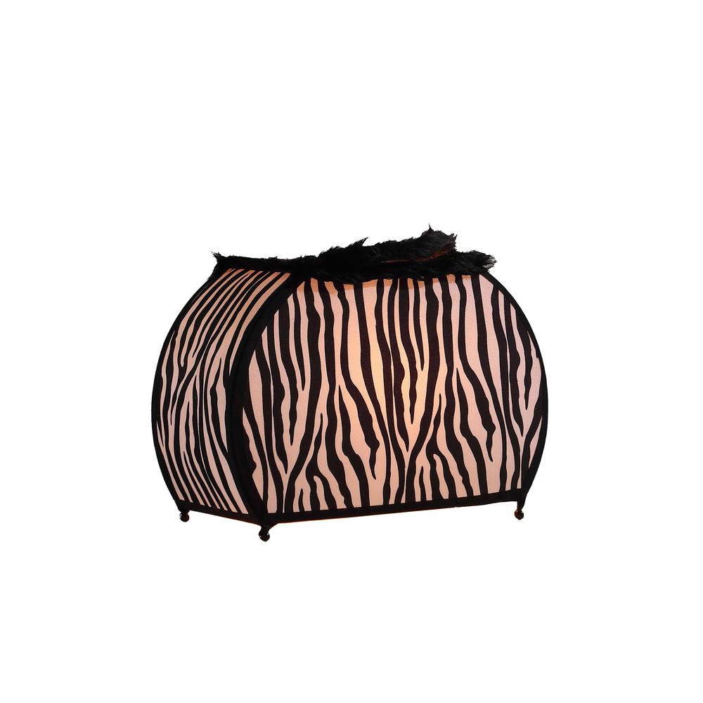 11.75" in ZEBRA ANIMAL PRINT PURSE w/ BLACK FAUX HANDLE TABLE LAMP. Picture 2