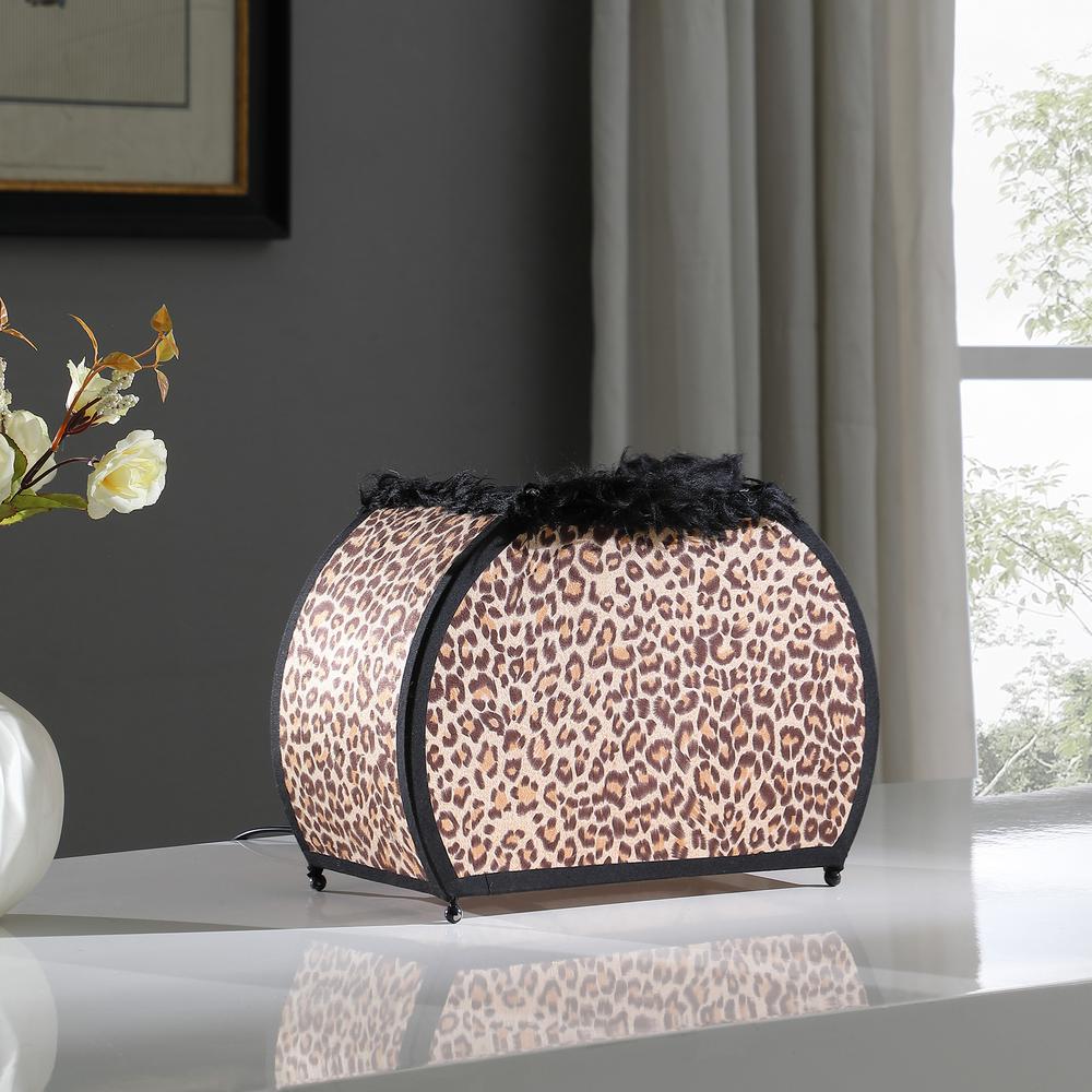 11.75" in LEOPARD ANIMAL PRINT PURSE w/ BLACK FAUX HANDLE TABLE LAMP. Picture 2