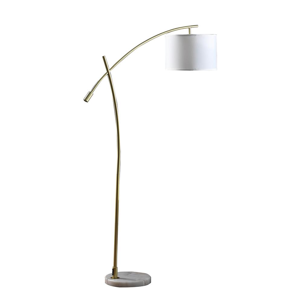65" in OSCAR PENDULUM STYLE WHITE METAL FLOOR LAMP ON WHITE MARBLE BASE. The main picture.