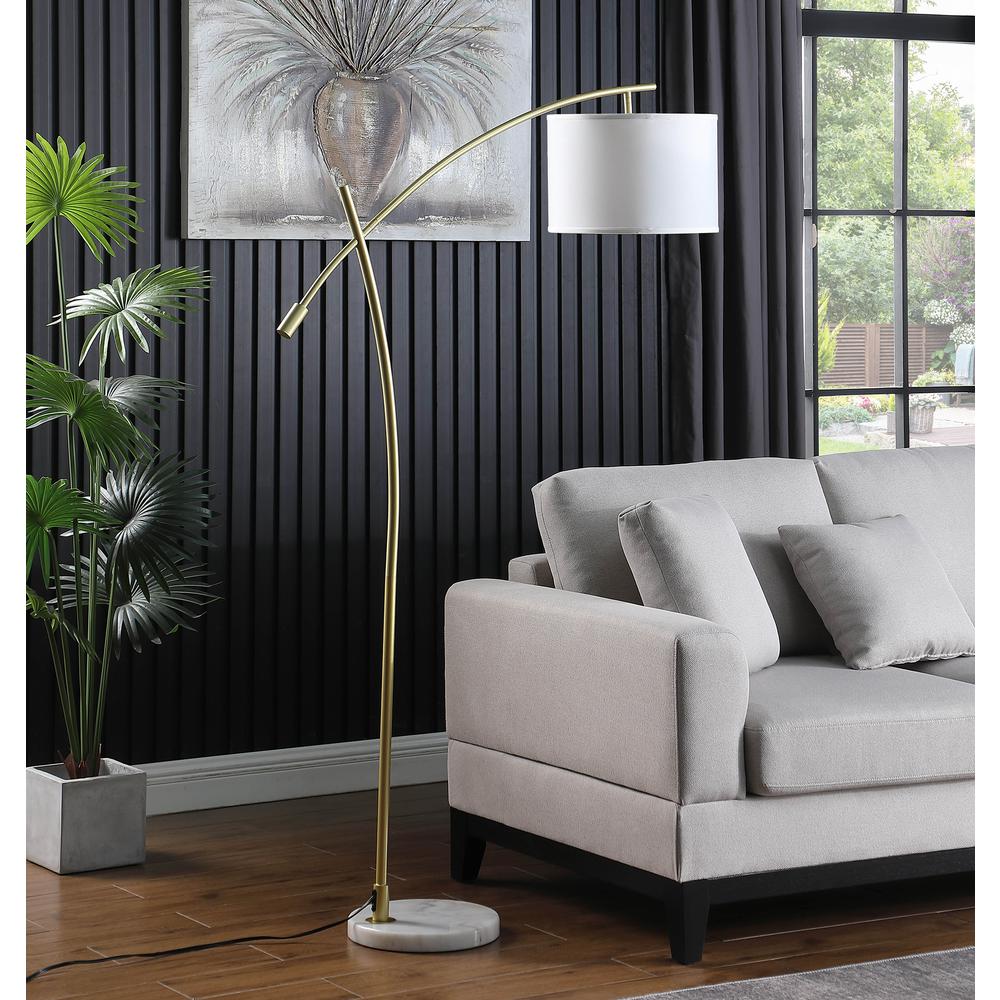 65" in OSCAR PENDULUM STYLE WHITE METAL FLOOR LAMP ON WHITE MARBLE BASE. Picture 2