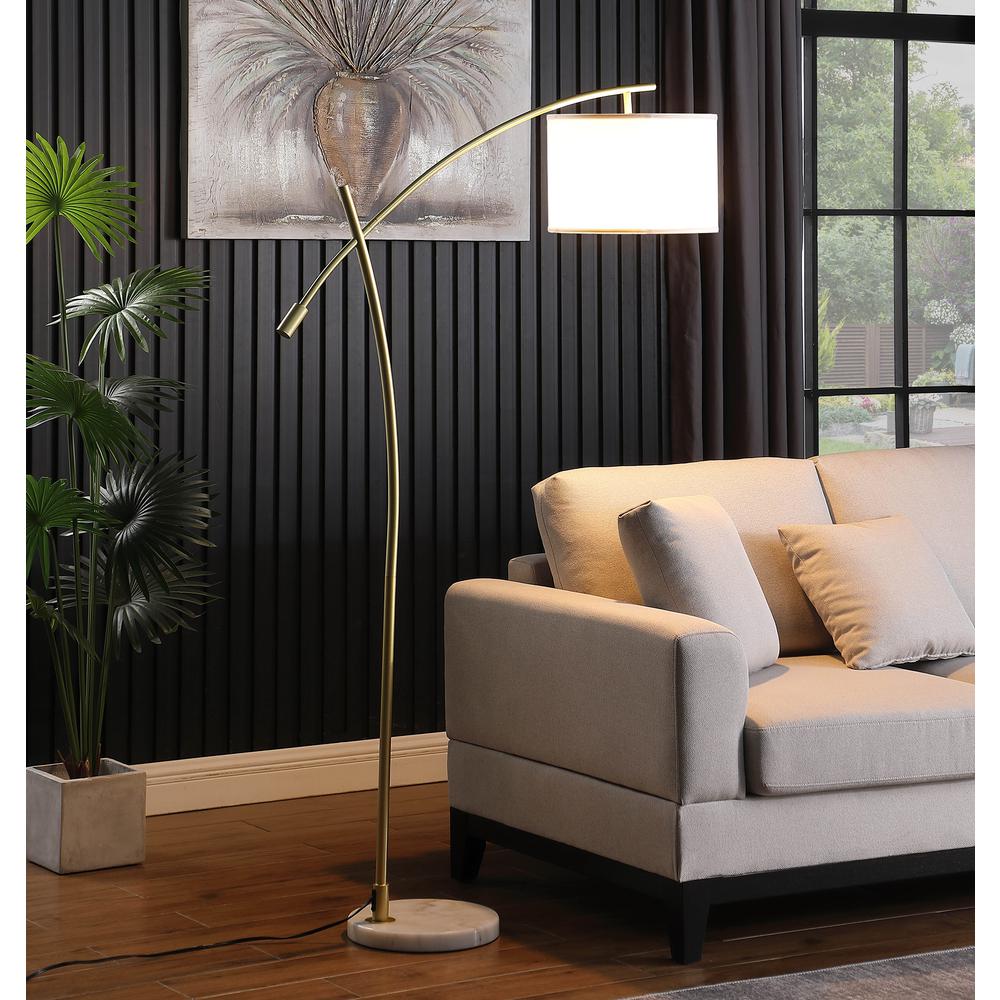 65" in OSCAR PENDULUM STYLE WHITE METAL FLOOR LAMP ON WHITE MARBLE BASE. Picture 3