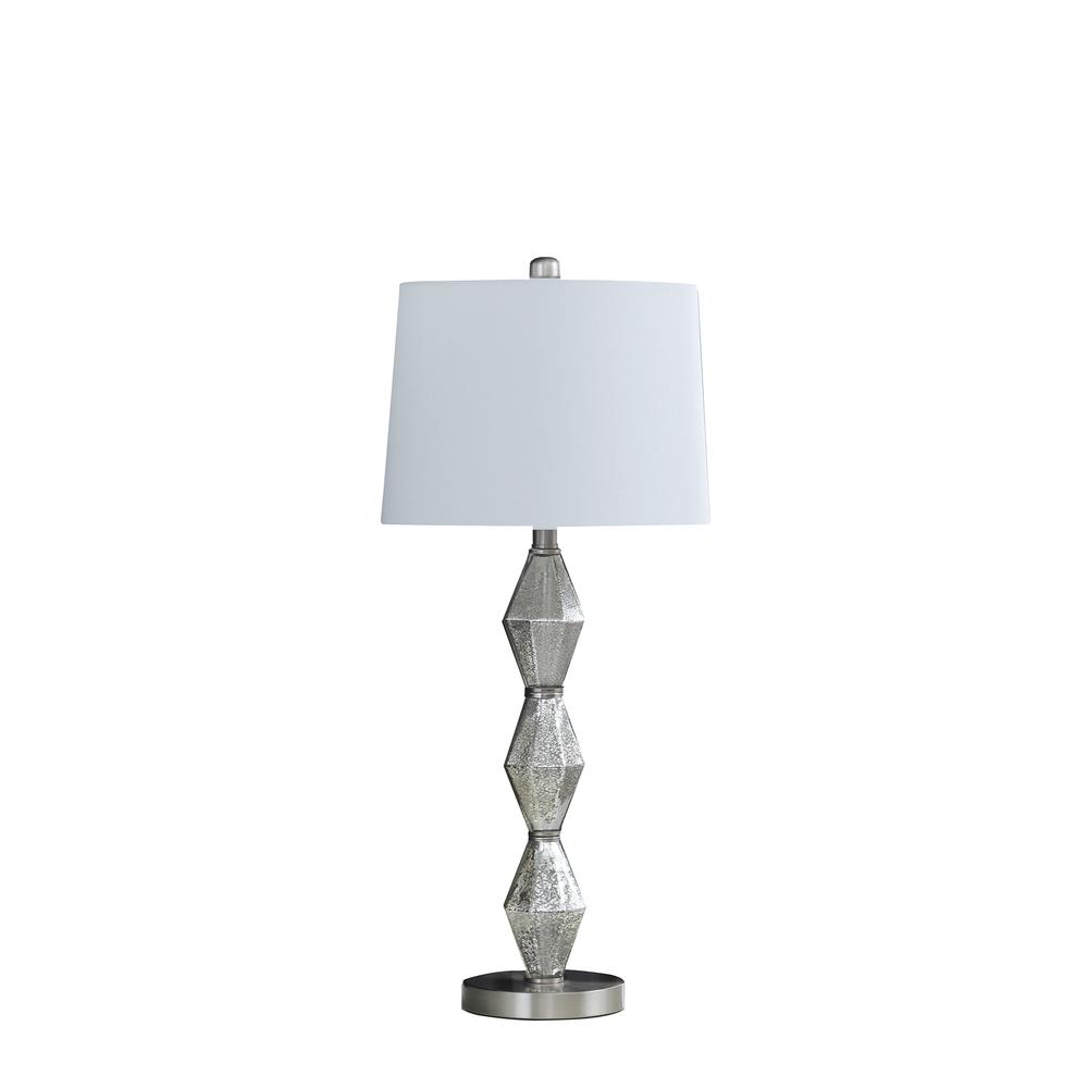 29.5" in EMIL MODERNE GEOMETRIC GLASS BRUSHED SILVER TABLE LAMP. Picture 1
