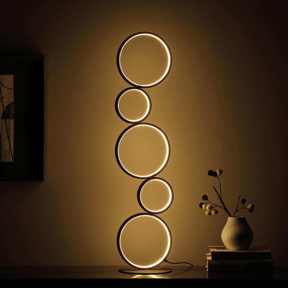 38.5" In Else Nordic 5-Ring Shaped Matte Black Led Metal Table Lamp. Picture 7