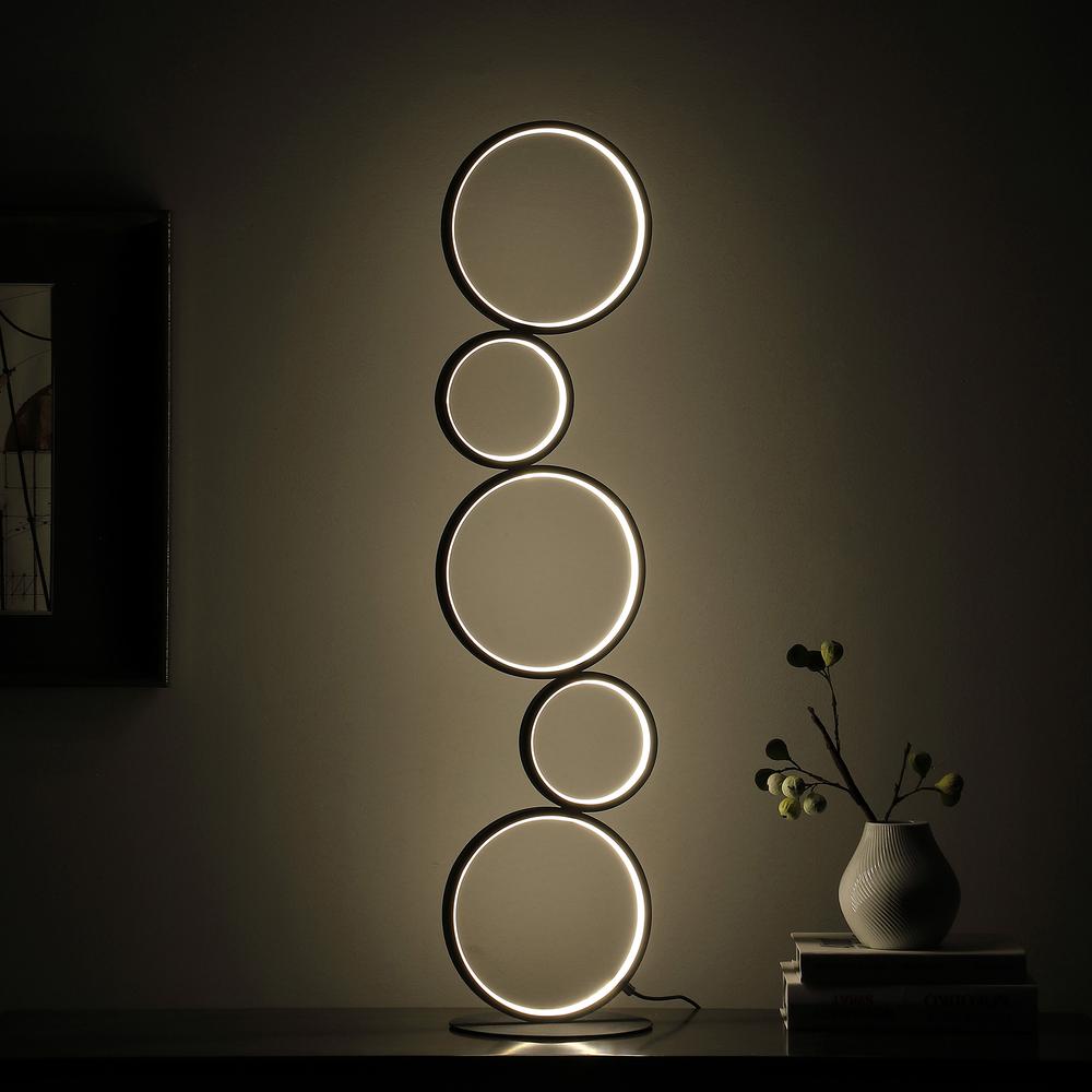38.5" In Else Nordic 5-Ring Shaped Matte Black Led Metal Table Lamp. Picture 8