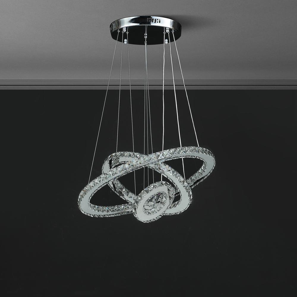 Eira Triple Hoop Modern Crystal Stainless Led Remote Control Dimmer Chandelier. Picture 4