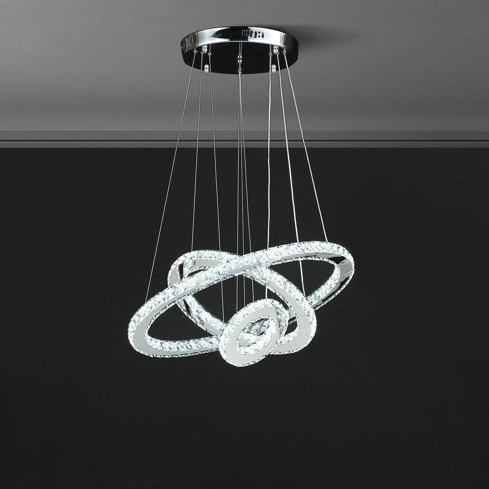 Eira Triple Hoop Modern Crystal Stainless Led Remote Control Dimmer Chandelier. Picture 5