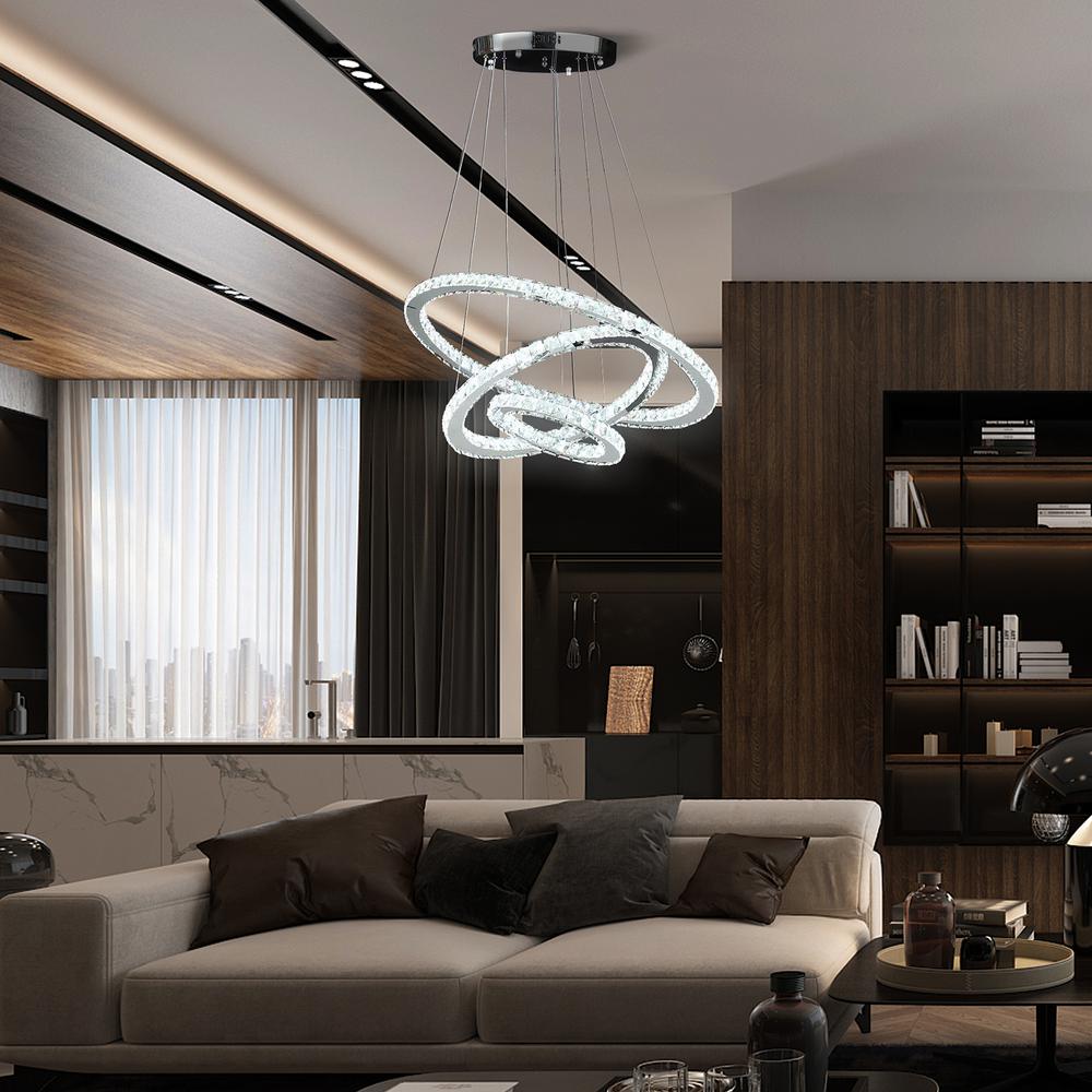 Else Triple Hoop Modern Crystal Stainless Led Remote Control Dimmer Chandelier. Picture 7