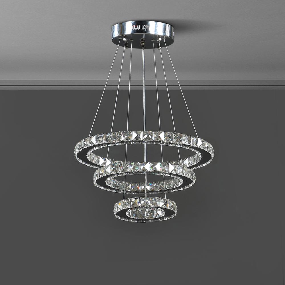 Alva Triple Hoop Modern Crystal Stainless Led Remote Control Dimmer Chandelier. Picture 4