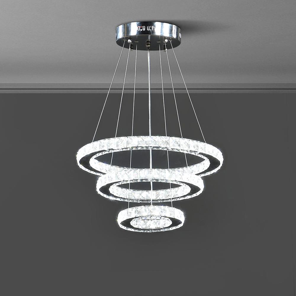 Alva Triple Hoop Modern Crystal Stainless Led Remote Control Dimmer Chandelier. Picture 5