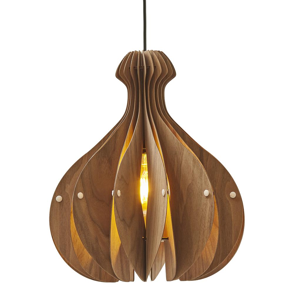 16" In Vesta Walnut Wood Ceiling Pendant/Table Lamp. Picture 1