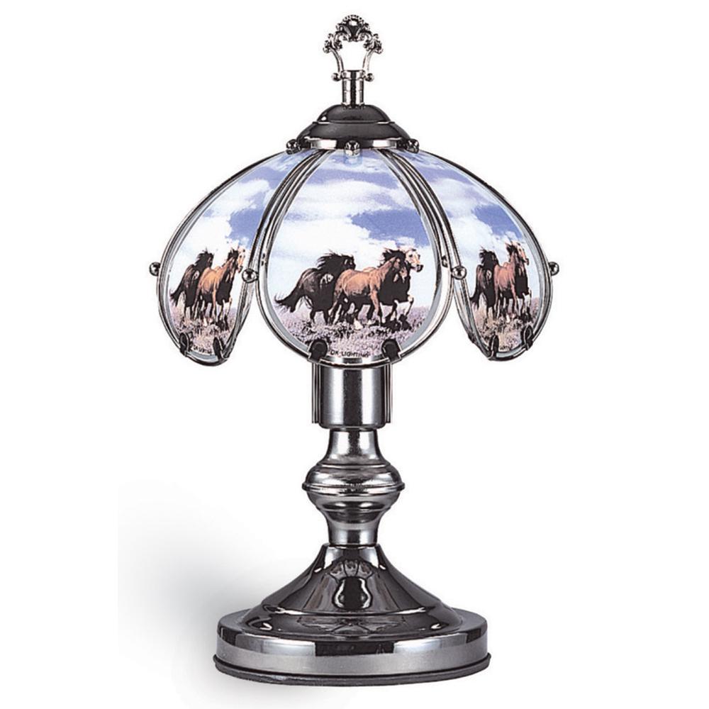 14.25 In Running Horses Black Chrome Touch-On Lamp. Picture 1