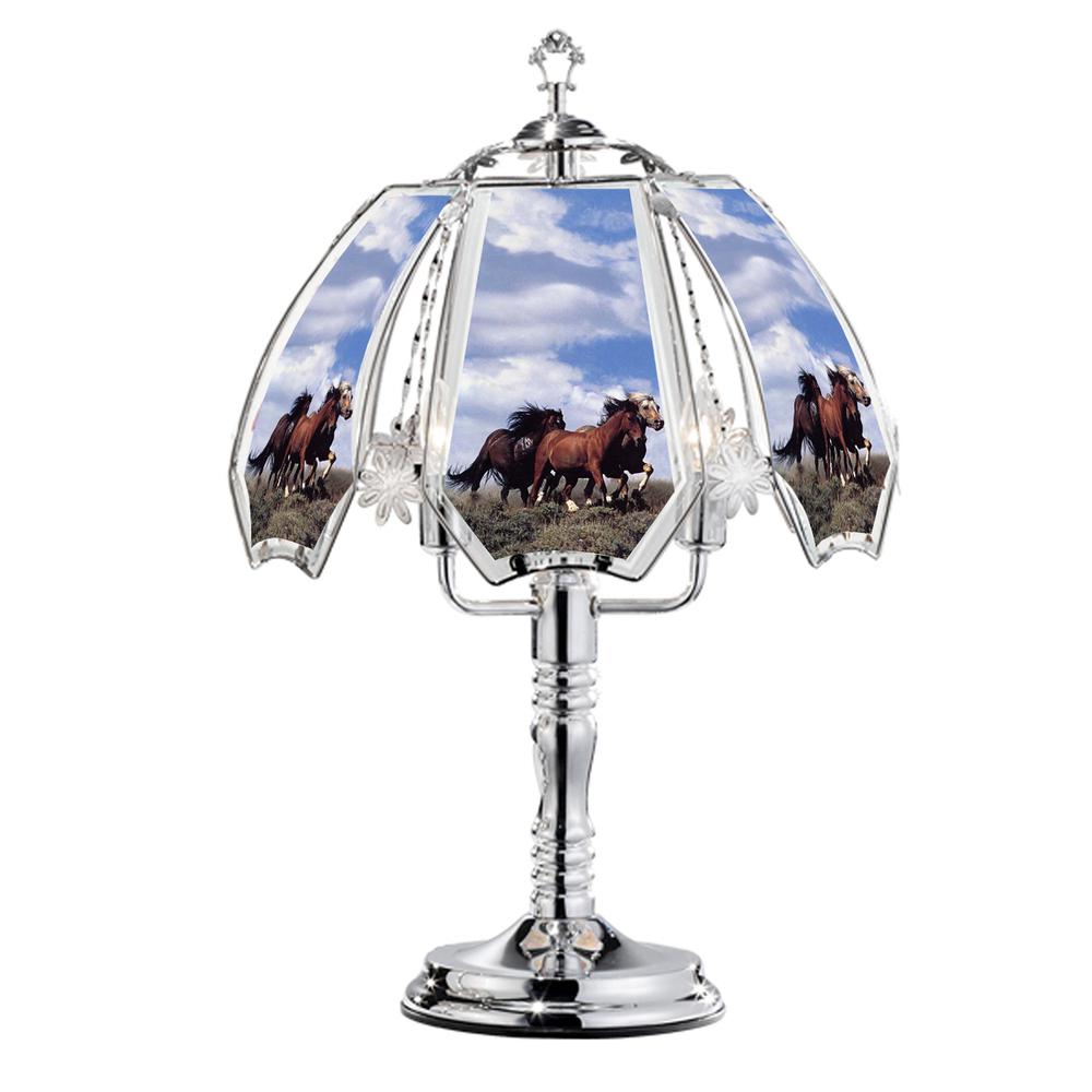 23.5 In Running Horses Silver Touch-On Lamp. Picture 1