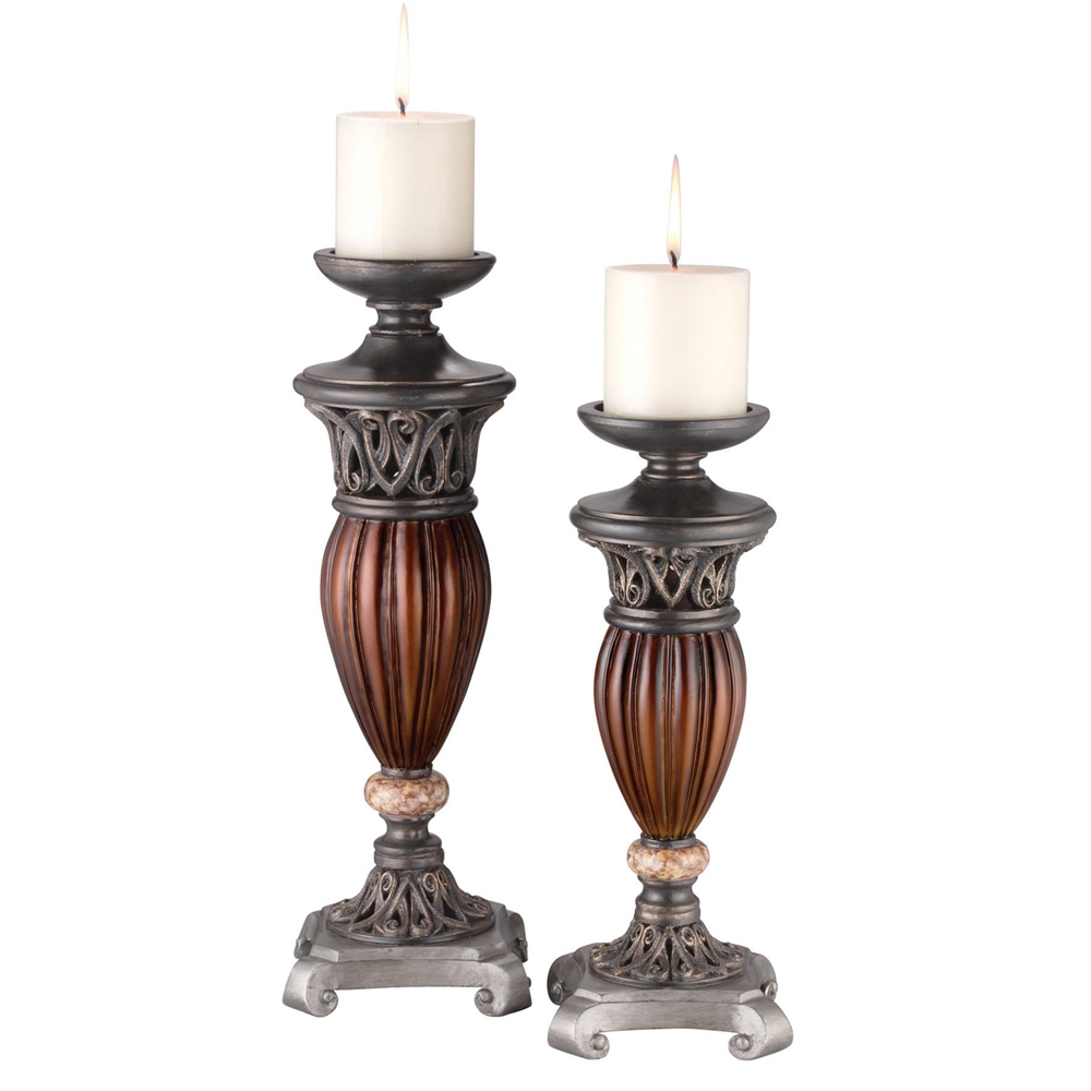 16/13"H Roman Bronze Collection- 2 In 1 Candleholder Set, Set of 2. Picture 1