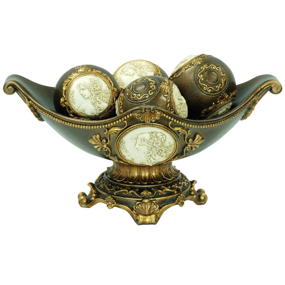8"H Handcrafted Bronze Decorative Bowl With Decorative Spheres. Picture 1