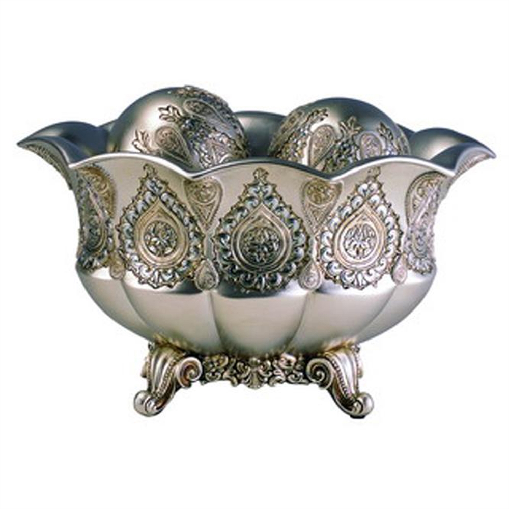 7"H Traditional Royal Silver And Gold Metalic Decorative Bowl With Spheres. Picture 1