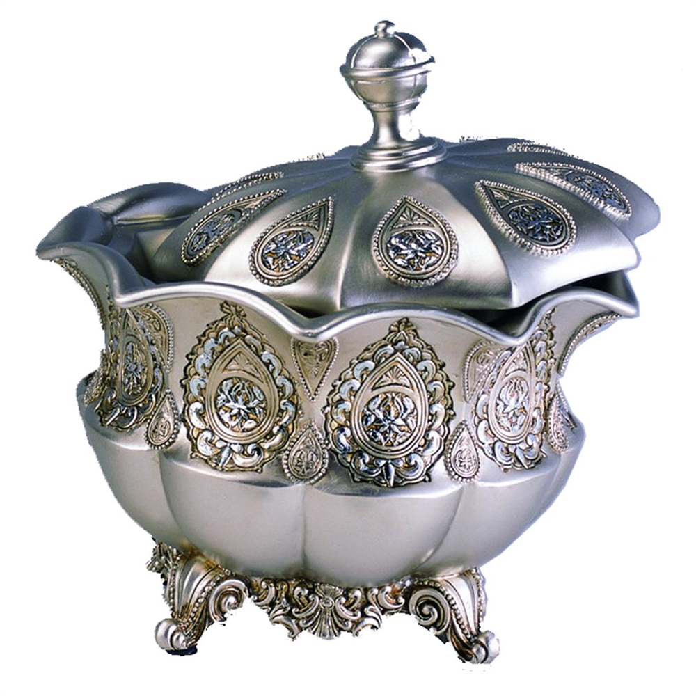 8"H Traditional Royal Silver Metalic Decorative Jewelry Box. Picture 1