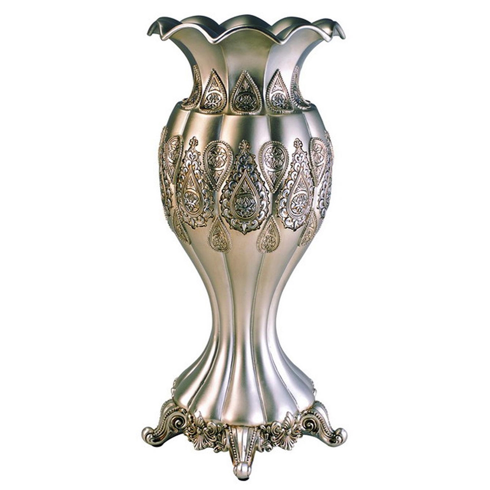 15.75"H Traditional Royal Silver And Gold Metalic Decorative Vase. Picture 1