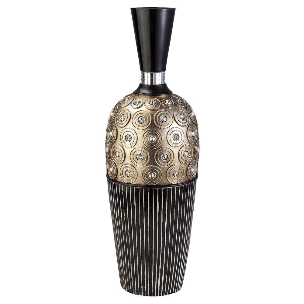 20"H Traditional Black And Gold Decorative Vase. The main picture.