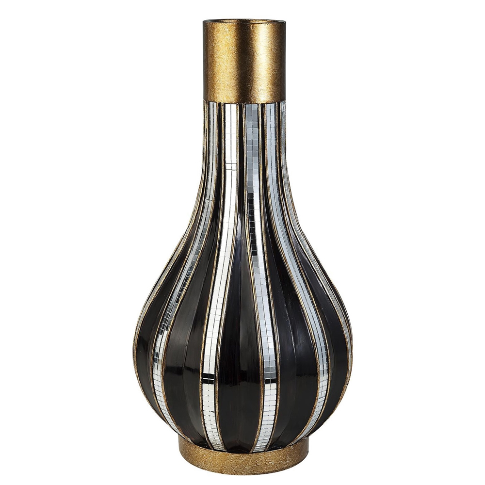 16.25" Black And Gold Metalic Tiles Decorative Vase. Picture 1