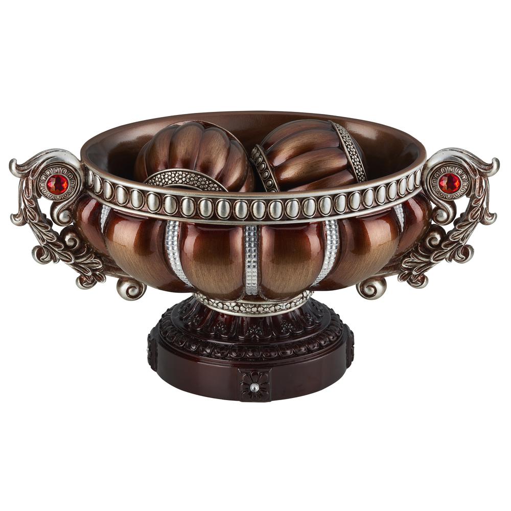 8.75" Delicata Bronze Silver Décor Footed Bowl W/ Spheres. Picture 1
