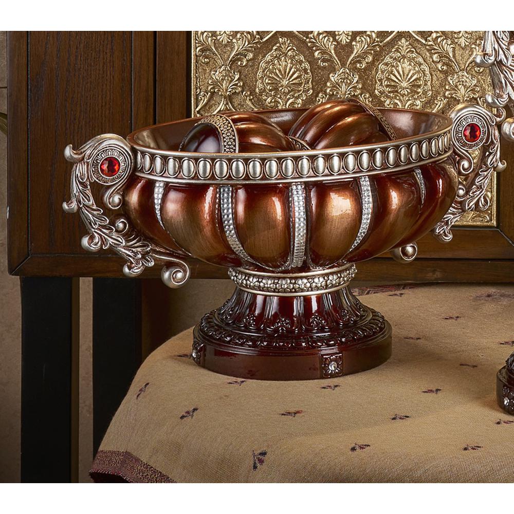 8.75" Delicata Bronze Silver Décor Footed Bowl W/ Spheres. Picture 2
