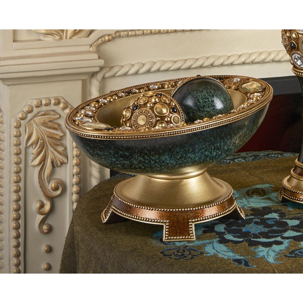 8.25"H Sedona Marbelized Green Gold Footed Décor Bowl W/ Spheres. Picture 2