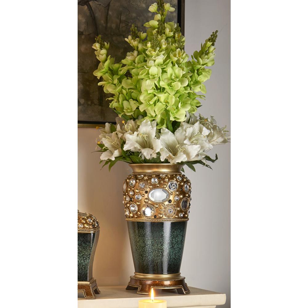 15.75" Sedona Marbelized Green Gold Footed Décor Vase. Picture 2