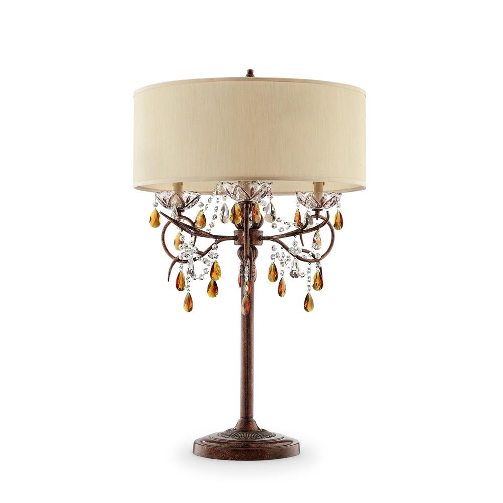 36.25" In Magnolia Bronze Crystal 4 Light Candelabra Table Lamp. Picture 1