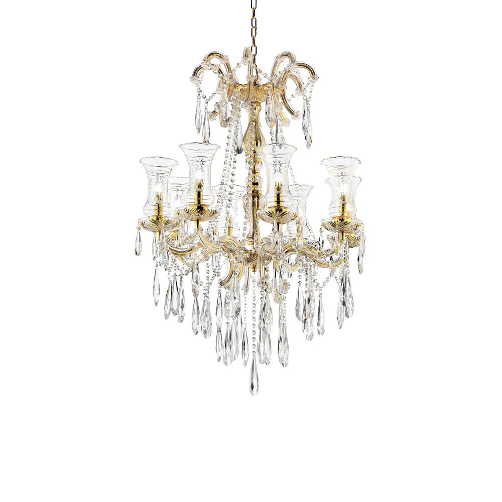 41.75" In Adeline Crystal Matte Gold 8 Led Lights W/ Hurricane Glass Chandelier. Picture 1