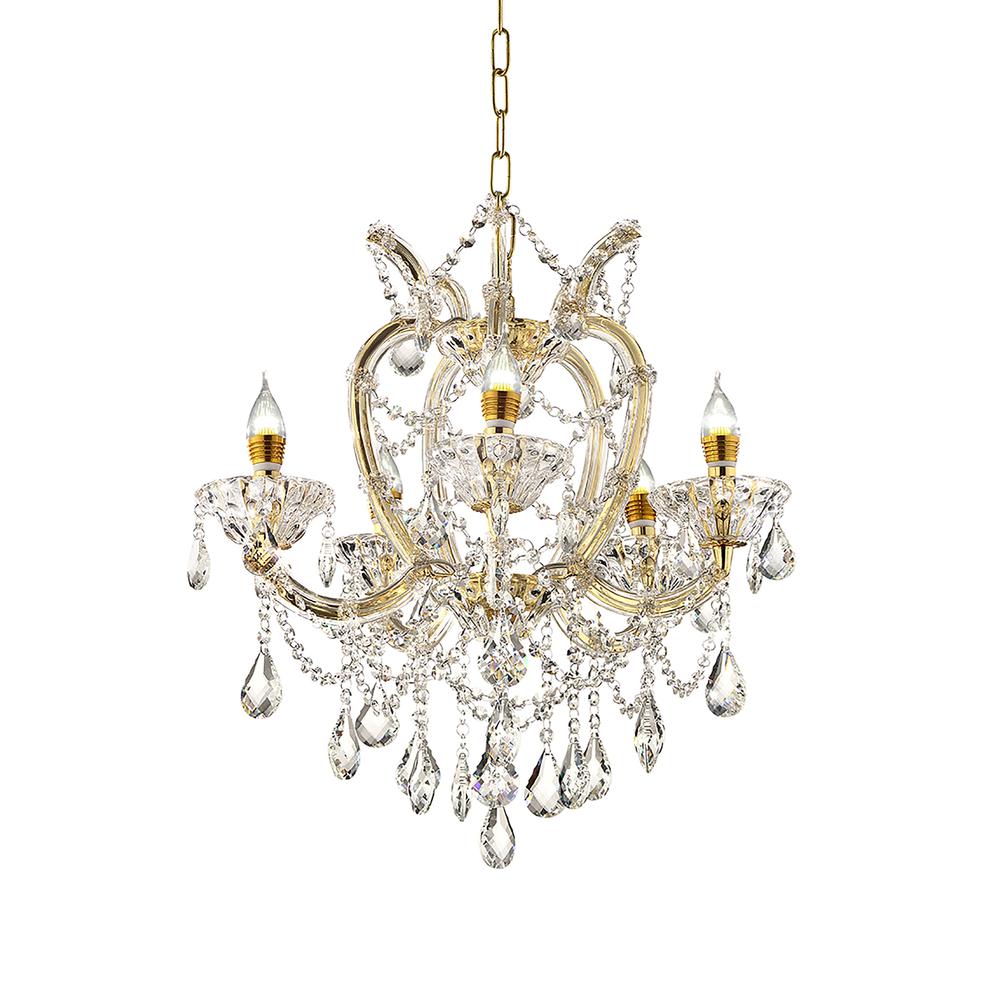 22"In Bella Petite Gold Crystal 5-Led Light Chandelier. Picture 1