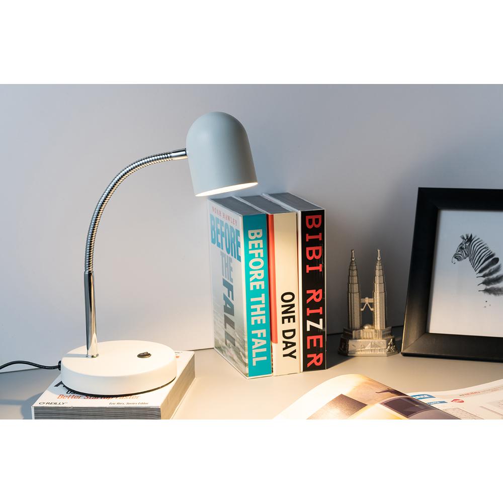 12.5" In Matte White Gloss Led Goose Neck Metal Bowl Table Lamp. Picture 2