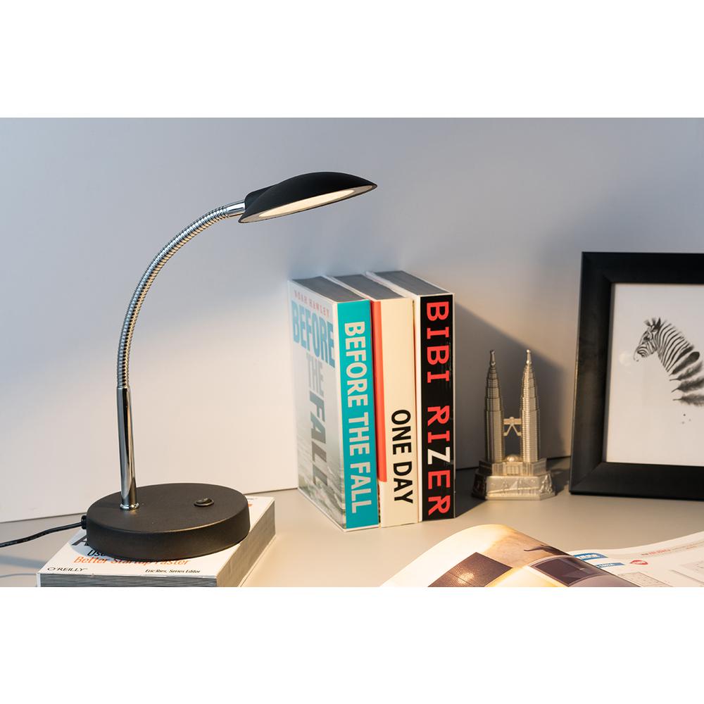 11" In Matte Black Led Goose Neck Metal Saucer Table Lamp. Picture 2