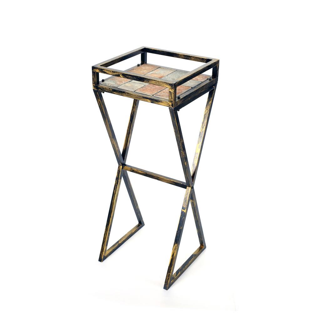 35.5" in GRAY STONE SLAB BLACK/GOLD METAL PLANT STAND. Picture 2
