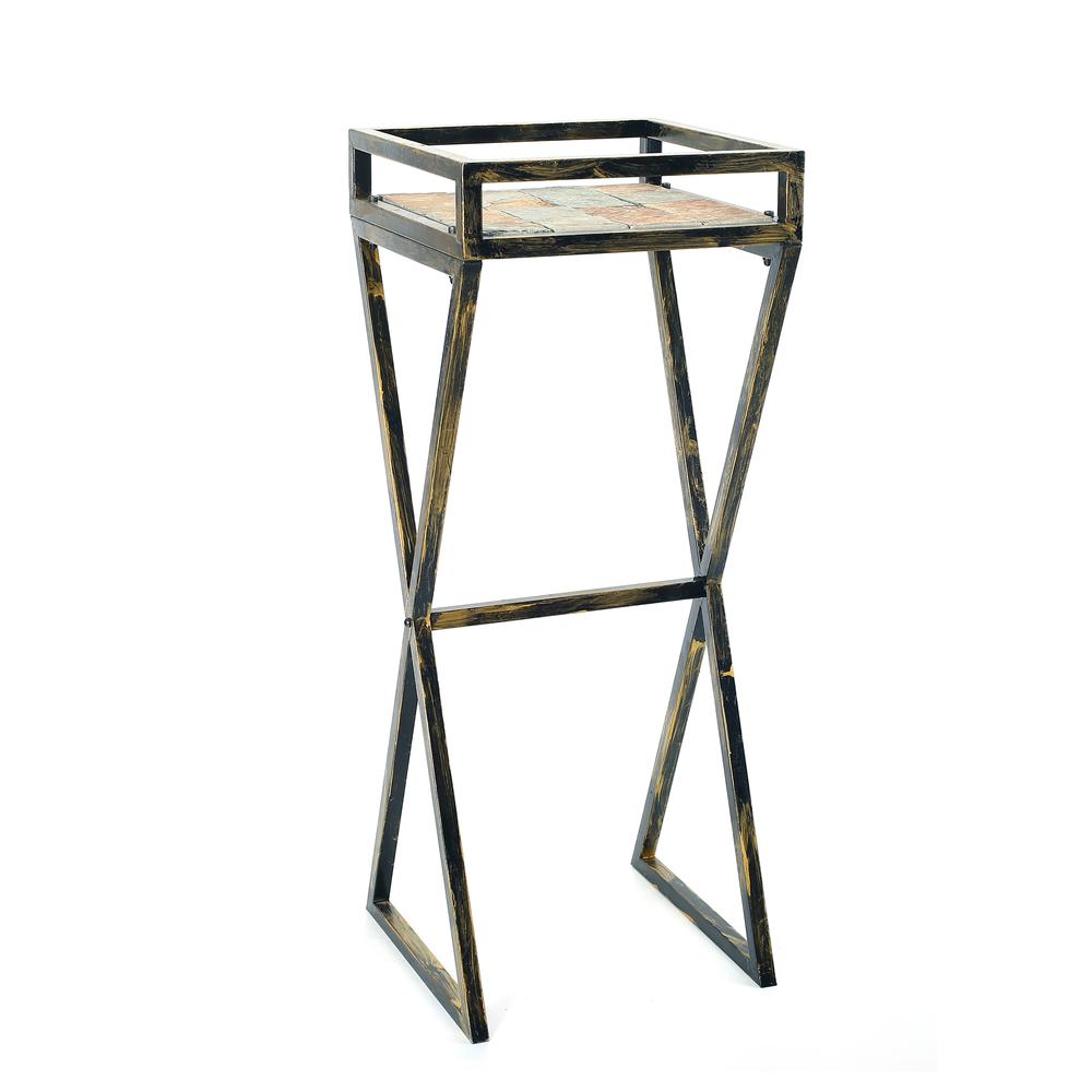 35.5" in GRAY STONE SLAB BLACK/GOLD METAL PLANT STAND. Picture 1