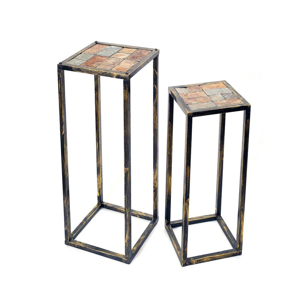31.5", 25.50" in GRAY STONE SLAB BLACK/GOLD PLANT STAND SET OF 2. Picture 2