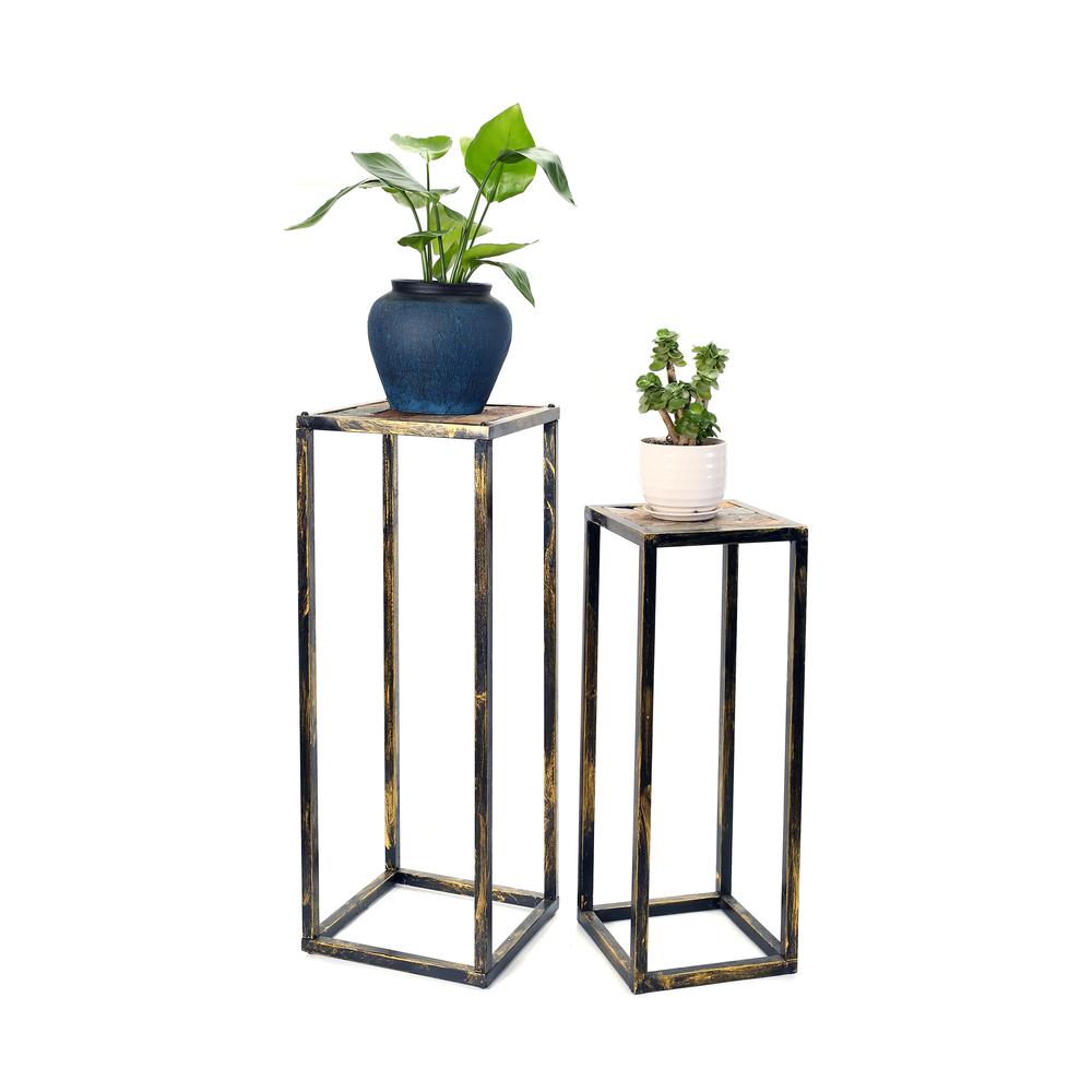 31.5", 25.50" in GRAY STONE SLAB BLACK/GOLD PLANT STAND SET OF 2. Picture 3