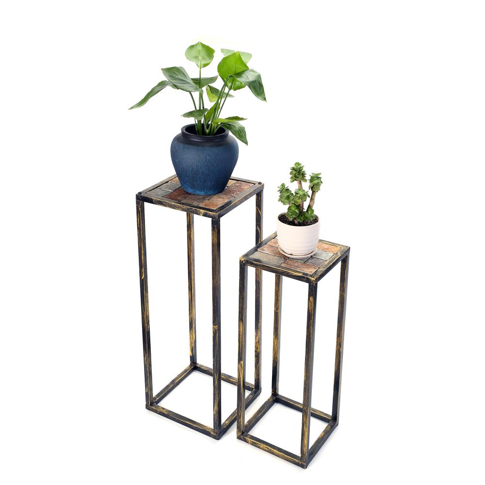 31.5", 25.50" in GRAY STONE SLAB BLACK/GOLD PLANT STAND SET OF 2. Picture 4