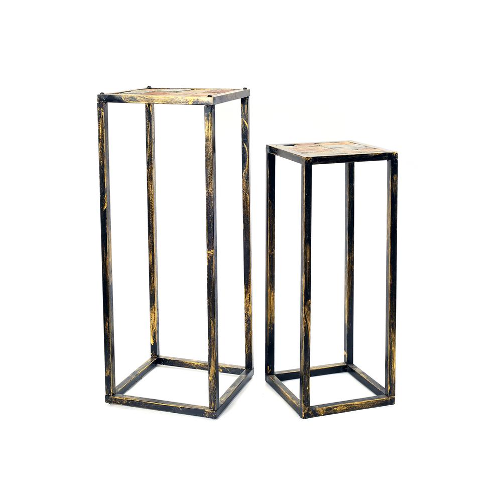 31.5", 25.50" in GRAY STONE SLAB BLACK/GOLD PLANT STAND SET OF 2. Picture 1