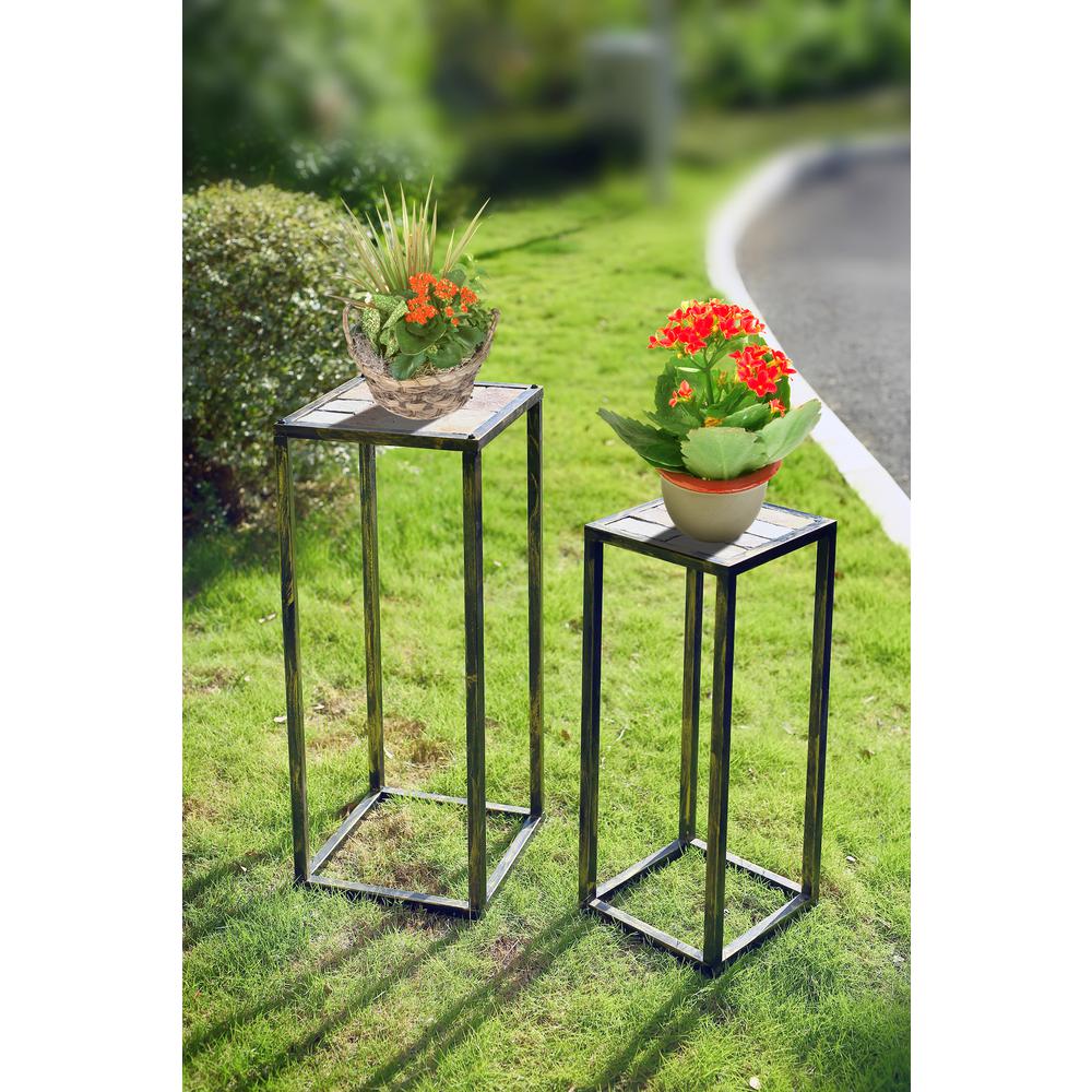 31.5", 25.50" in GRAY STONE SLAB BLACK/GOLD PLANT STAND SET OF 2. Picture 5