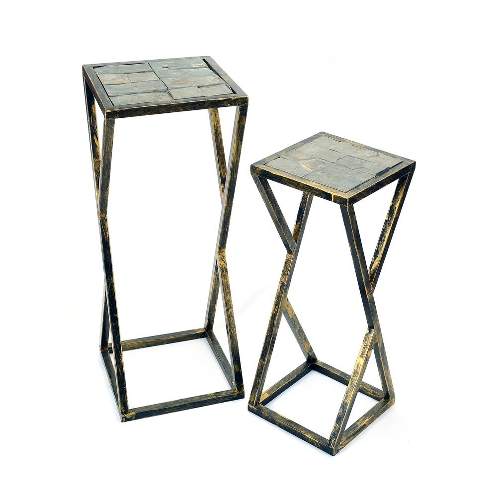 31.2", 25.25" in GREY STONE SLAB BLACK/GOLD PLANT STAND. Picture 2