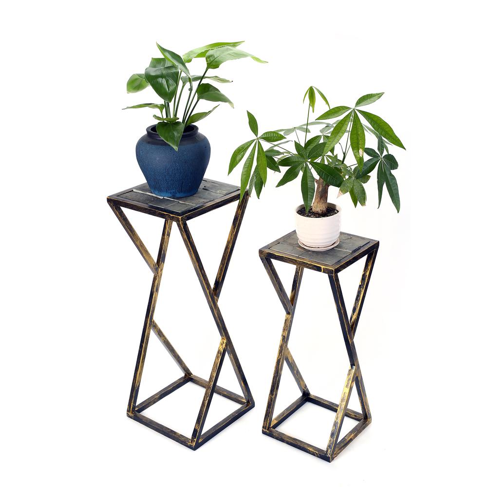 31.2", 25.25" in GREY STONE SLAB BLACK/GOLD PLANT STAND. Picture 4