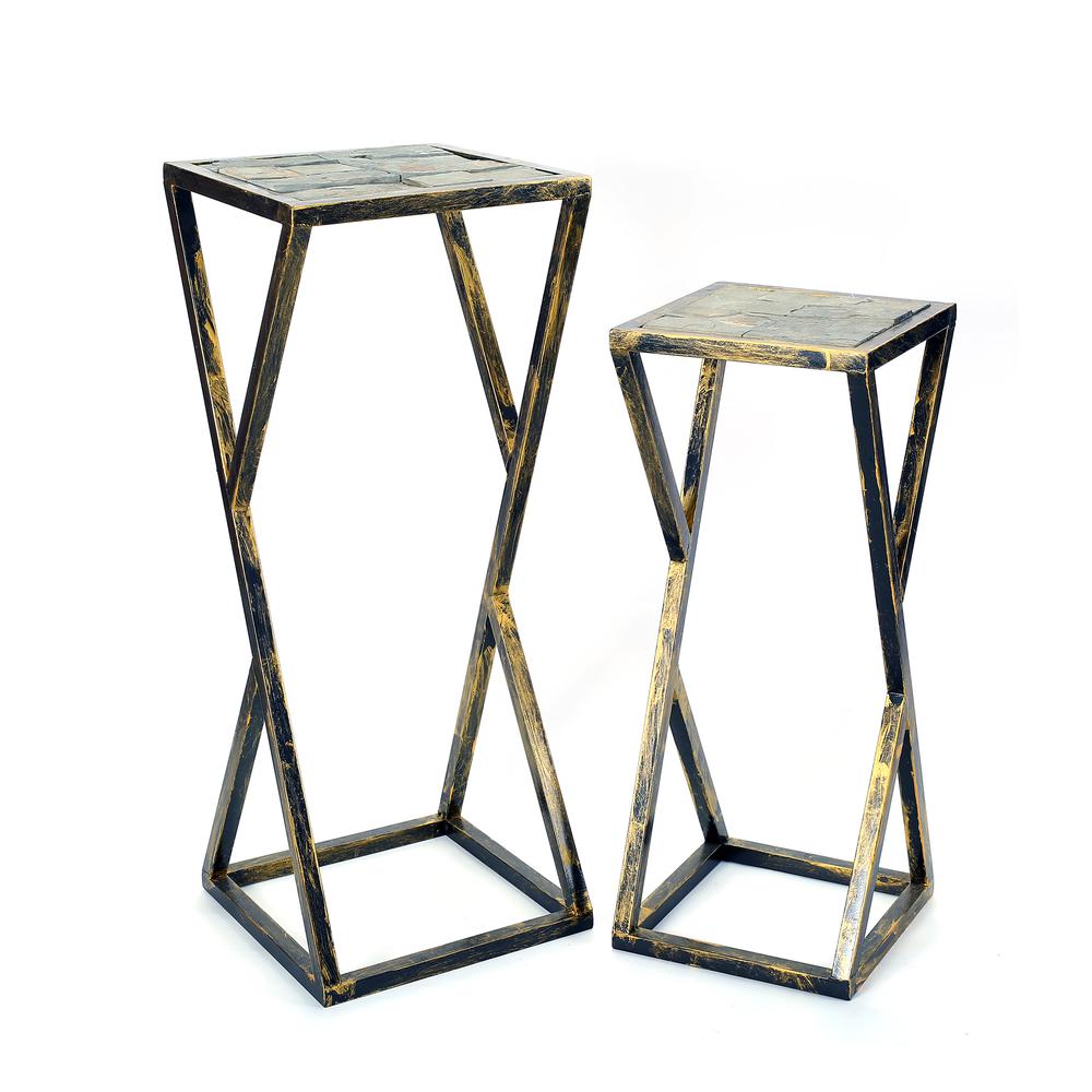 31.2", 25.25" in GREY STONE SLAB BLACK/GOLD PLANT STAND. Picture 1