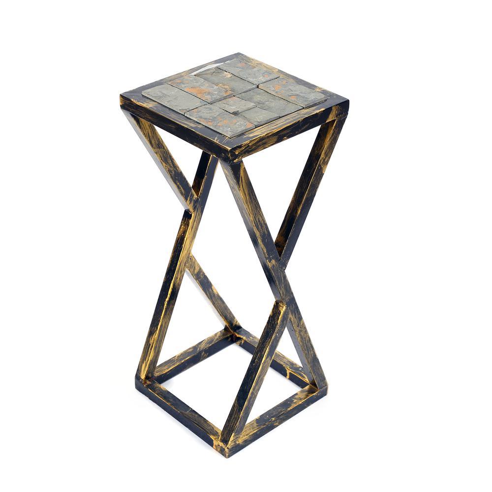 19.5" in GREY STONE SLAB BLACK/GOLD PLANT STAND. Picture 2