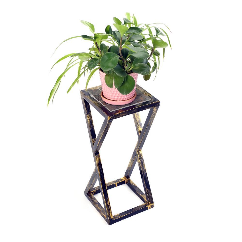 19.5" in GREY STONE SLAB BLACK/GOLD PLANT STAND. Picture 4