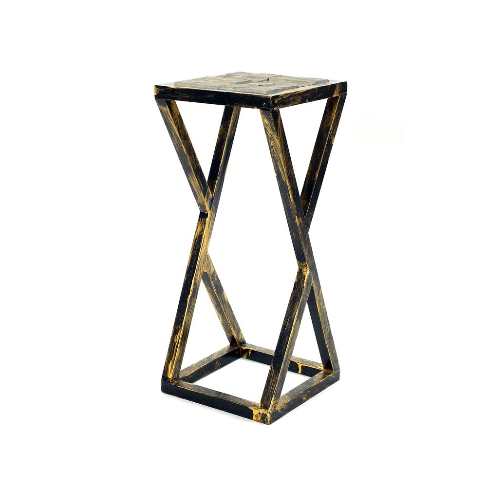 19.5" in GREY STONE SLAB BLACK/GOLD PLANT STAND. Picture 1