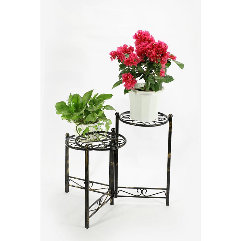 24.41" THREE TIER HEART CLOVER BLACK/GOLD ROUND PLANT STAND. Picture 2