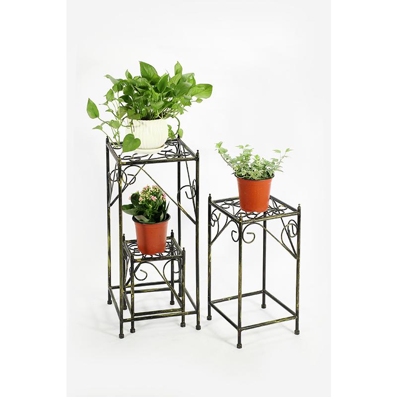 13",20.5",28" SQUARE BLACK/GOLD CAST METAL PLANT STAND SET OF 3. Picture 3